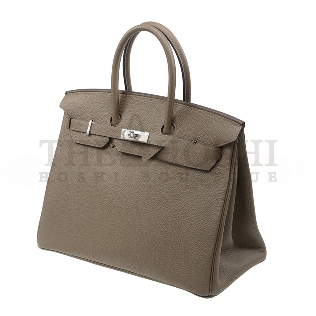 H**me5 BIRKIN 35 TOGO LEATHER TRENCH COAT GREY AND SILVER BUTTONS BAG BK3516TGSS (35*28*18cm) Master Quality